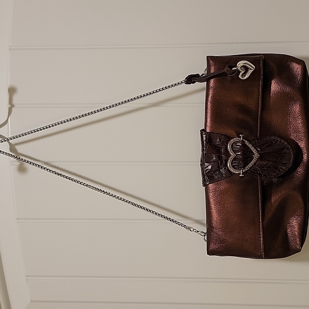 Brighton Scarlet Bronze Fold Over Silver Chain Leather Bag - Picture 8 of 8
